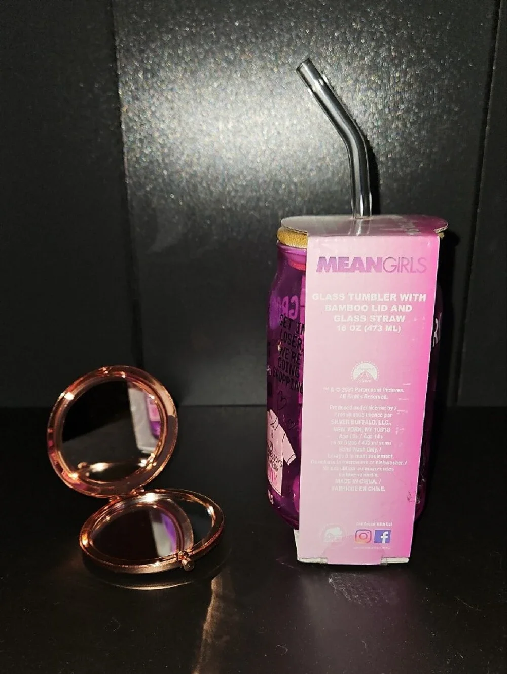 Mean Girls Pink Glass Tumbler Can with Glass Straw